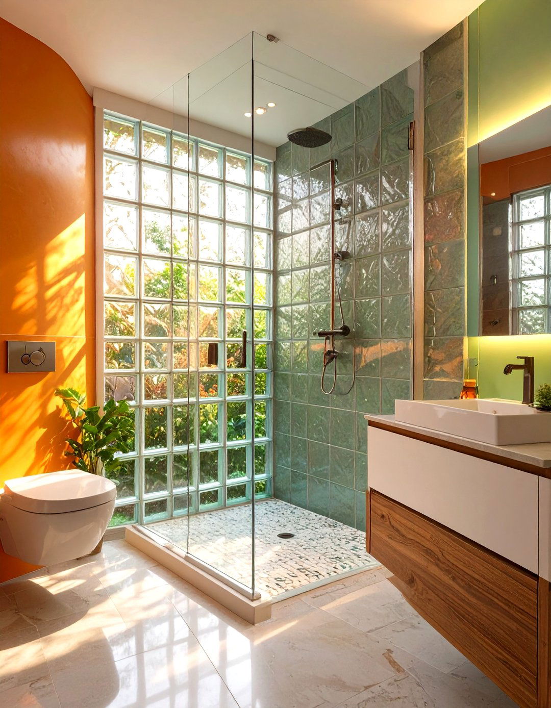 Glass Block Wall for Privacy and Light - 30 small bathroom remodel ideas with shower