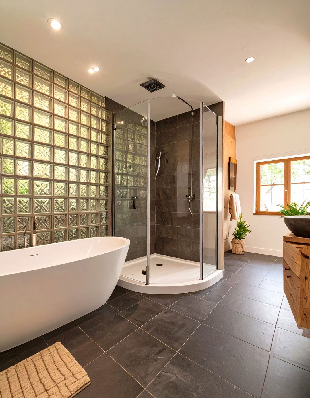 Glass Block Wall for a Shower and Tub Area - 30 shower and tub ideas