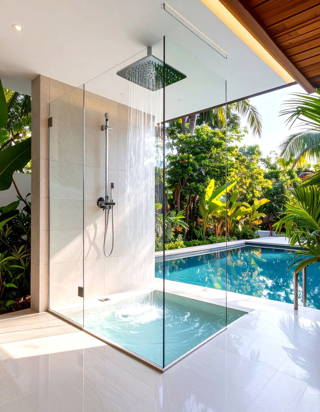 Glass Block Wall - 30 pool bathroom ideas