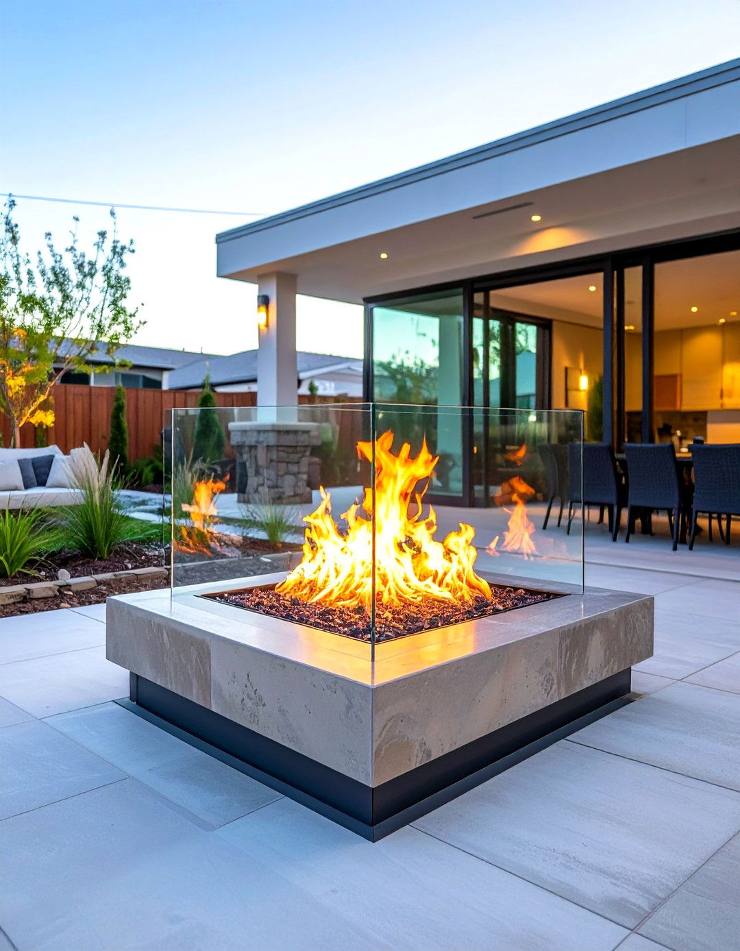Glass Enclosed Firepit for Wind Protection - 30 firepit patio ideas
