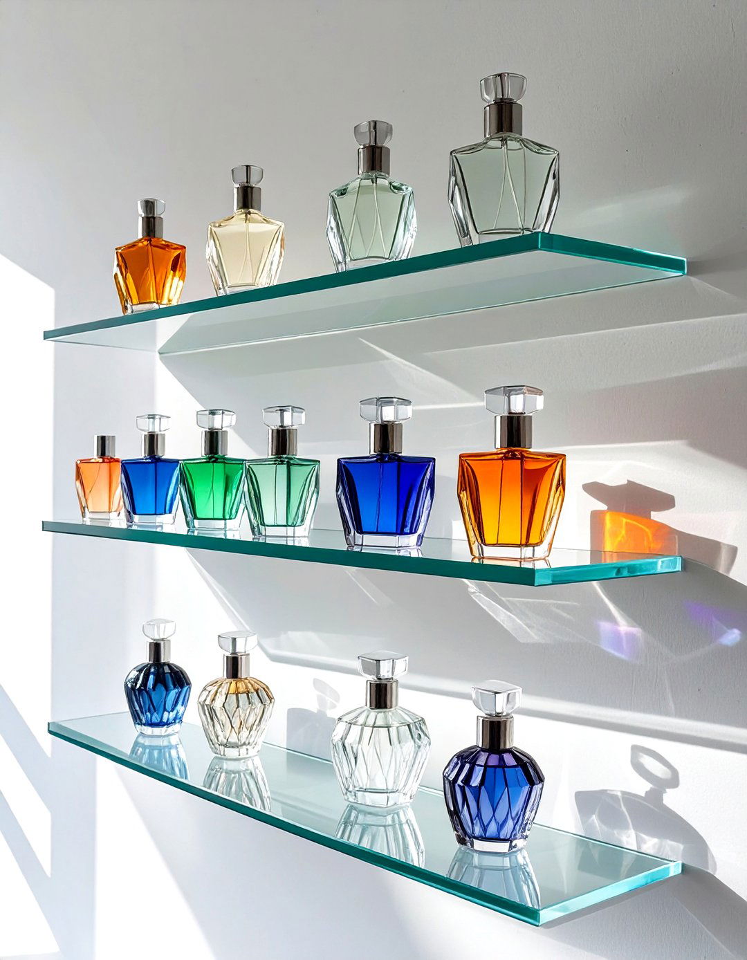 Glass Floating Shelves for Lightness - 30 floating shelves ideas living room