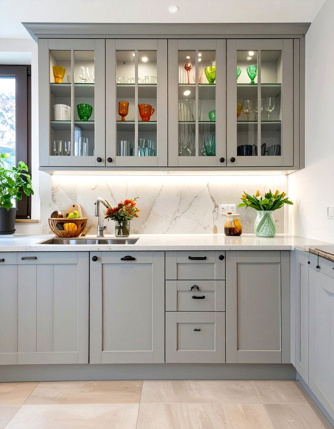 Glass Front Cabinet Doors - 30 small open kitchen design ideas