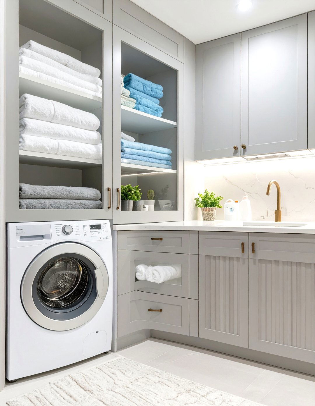 Glass Front Cabinet Doors for a Small Laundry Room - 30 small laundry room design ideas
