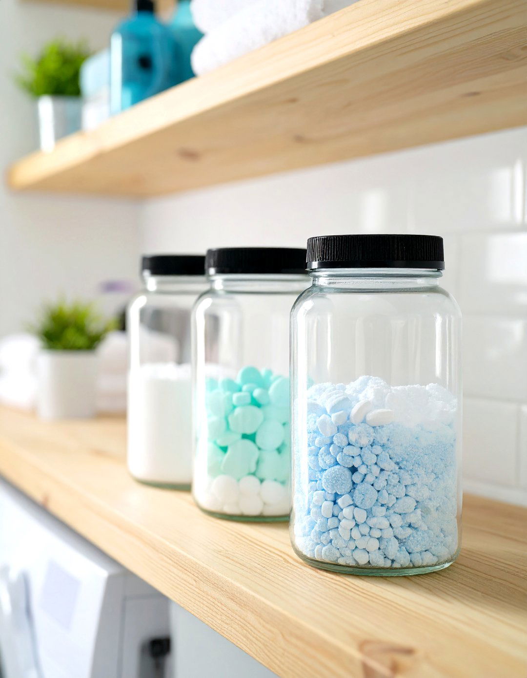 Glass Jars for Storing Supplies - 30 tiny laundry room ideas
