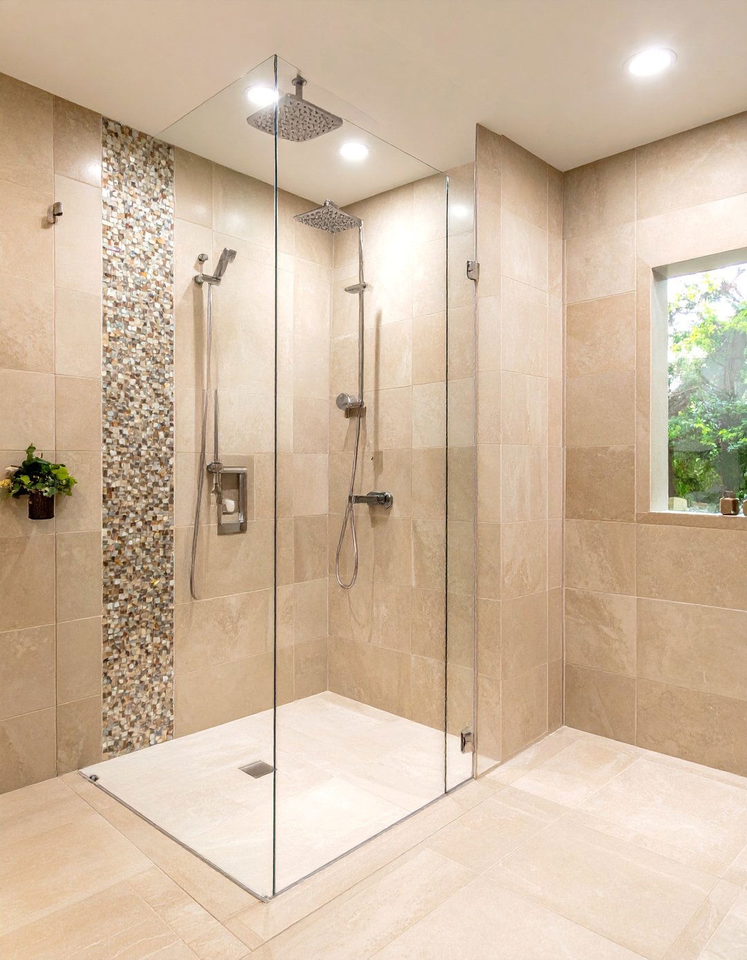 Glass Mosaic Accent Strip Shower - 30 large tile shower ideas