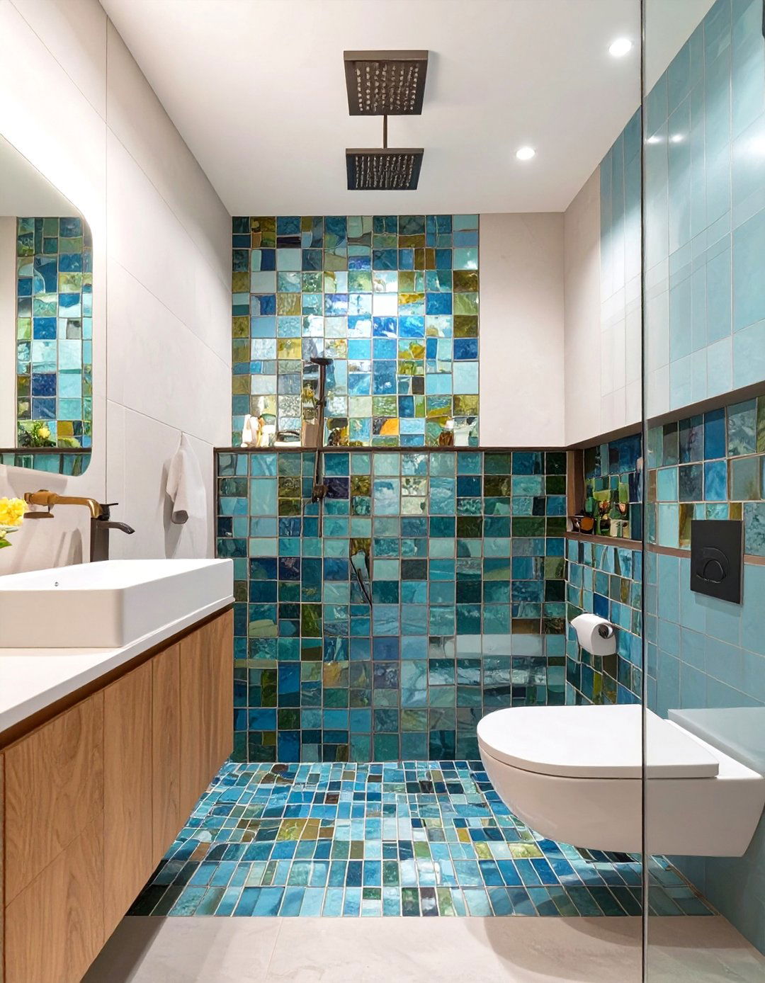 Glass Mosaic Accent Tiles - 30 washroom and bathroom tiles design ideas