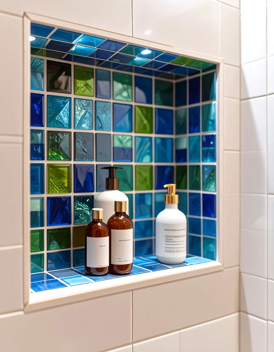 Glass Mosaic Shower Tile Niche - 30 small shower tile ideas