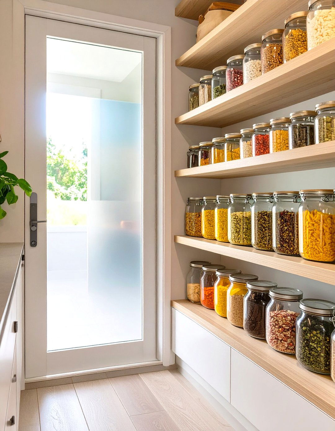 Glass Panel Door to Enhance Pantry Light - 30 small walk-in pantry ideas