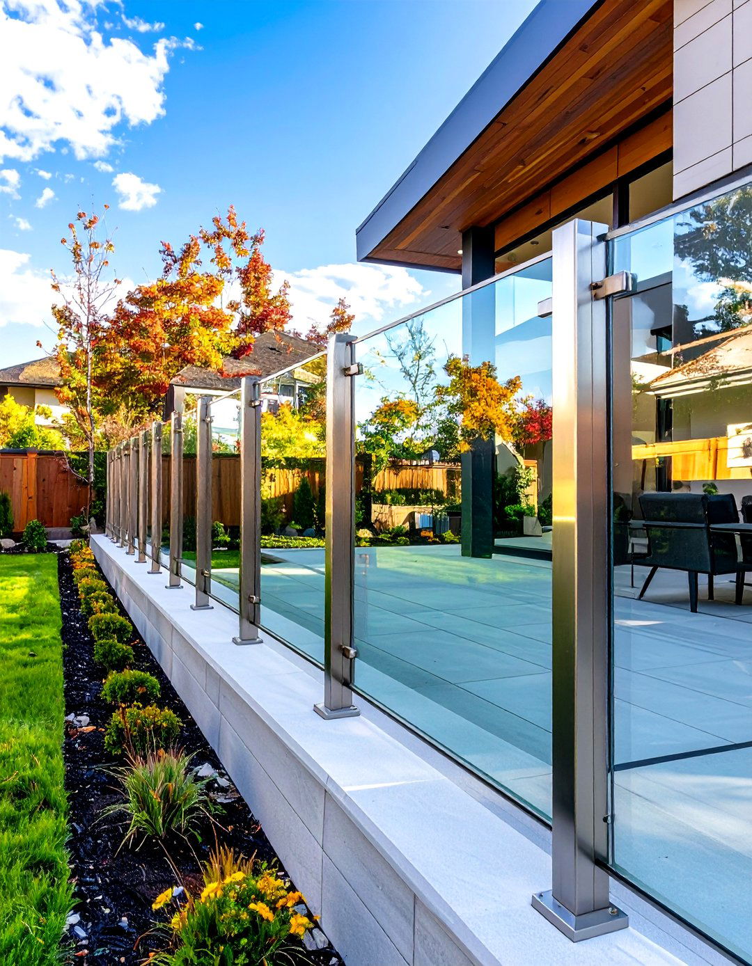 Glass Panel Fence - 30 small front yard fence ideas