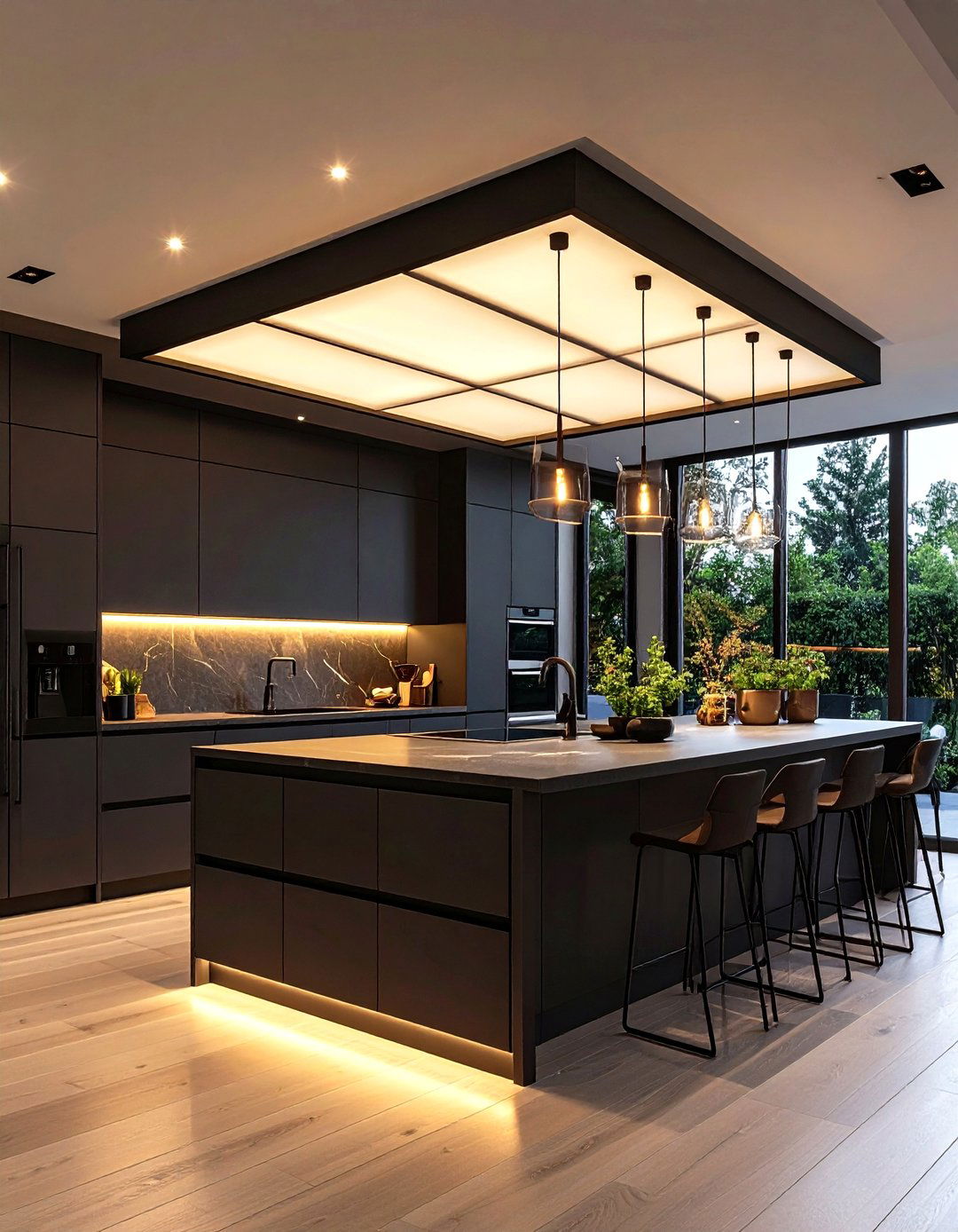 Glass Panel Soffit with Interior Lighting - 30 kitchen soffit ideas