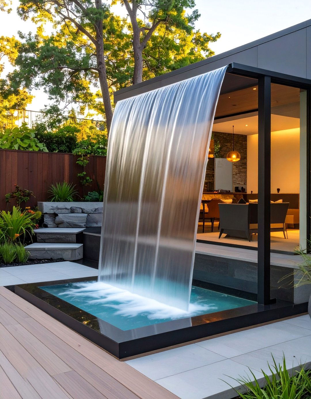 Glass Panel Waterfall - 30 backyard waterfall ideas