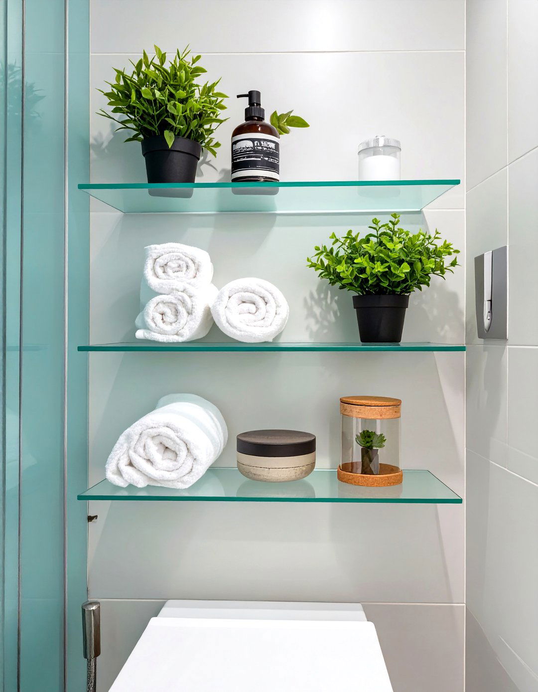Glass Shelving for Open Storage - 30 small bathroom remodeling ideas
