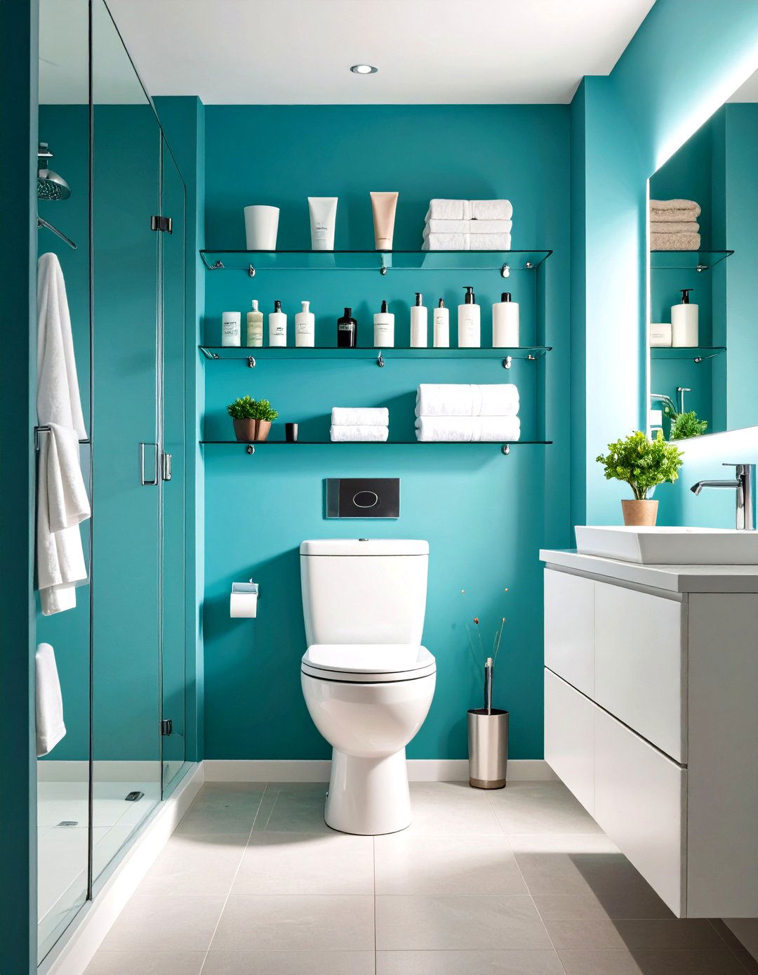 Glass Shelving for Open Storage - 30 remodel small bathroom ideas