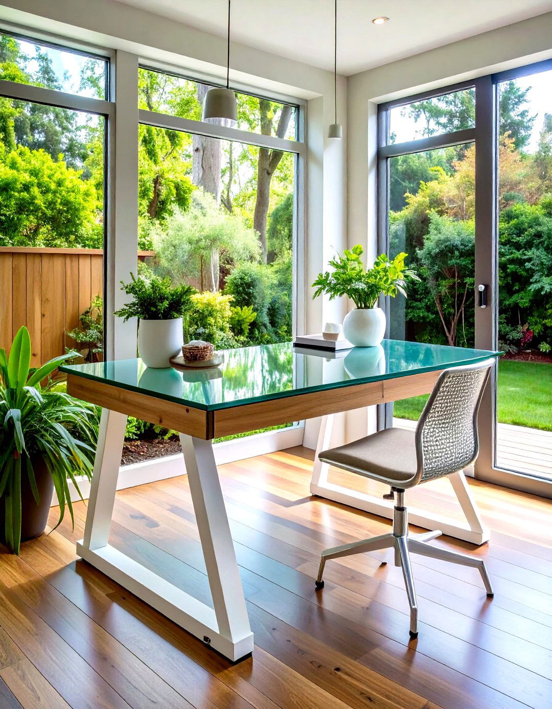 Glass Top Sawhorse Desk Vanity - 30 diy vanity ideas