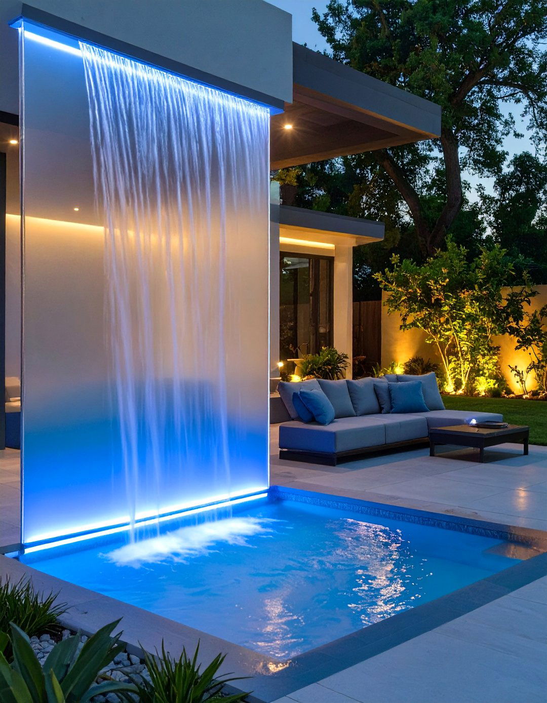 Glass Wall Water Feature - 30 backyard water feature ideas