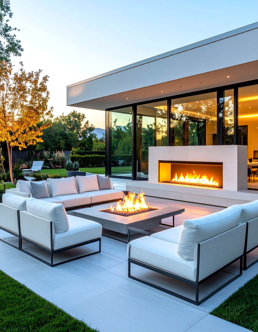 Glass Walled Modern Fireplace - 30 backyard firepit ideas