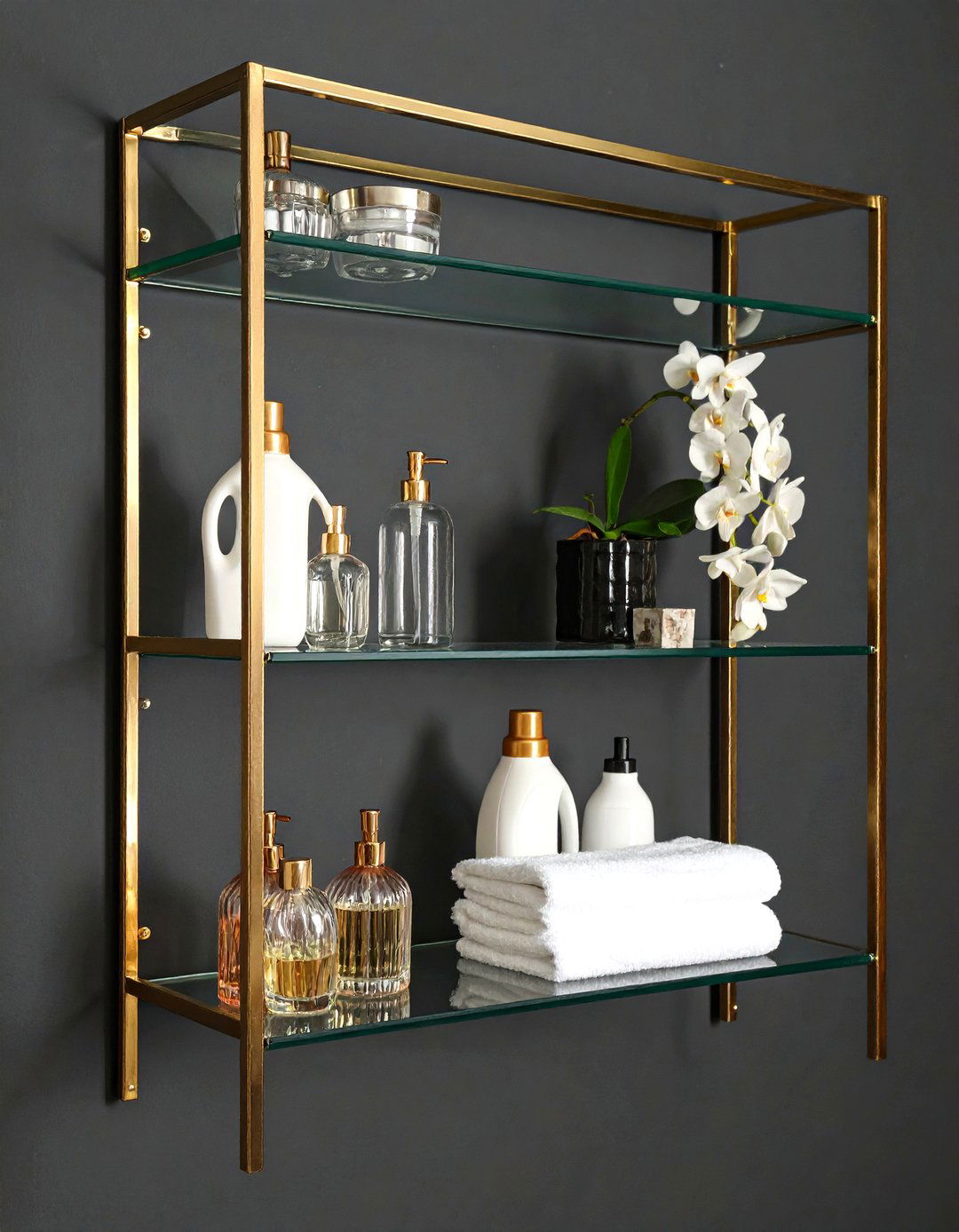 Glass and Metal Laundry Shelves - 30 laundry shelf ideas