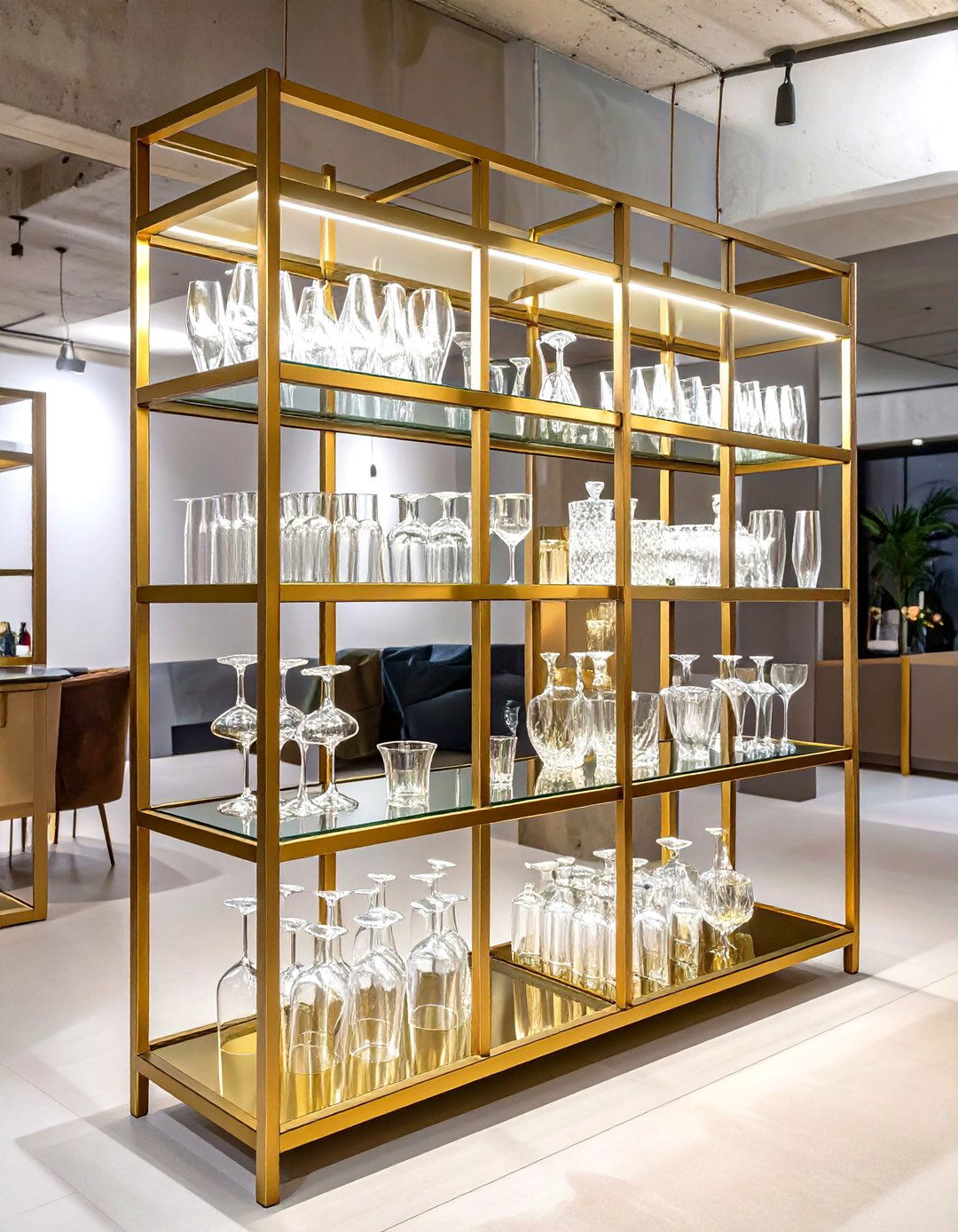 Glass and Metal tagere Shelves - 30 basement shelving ideas
