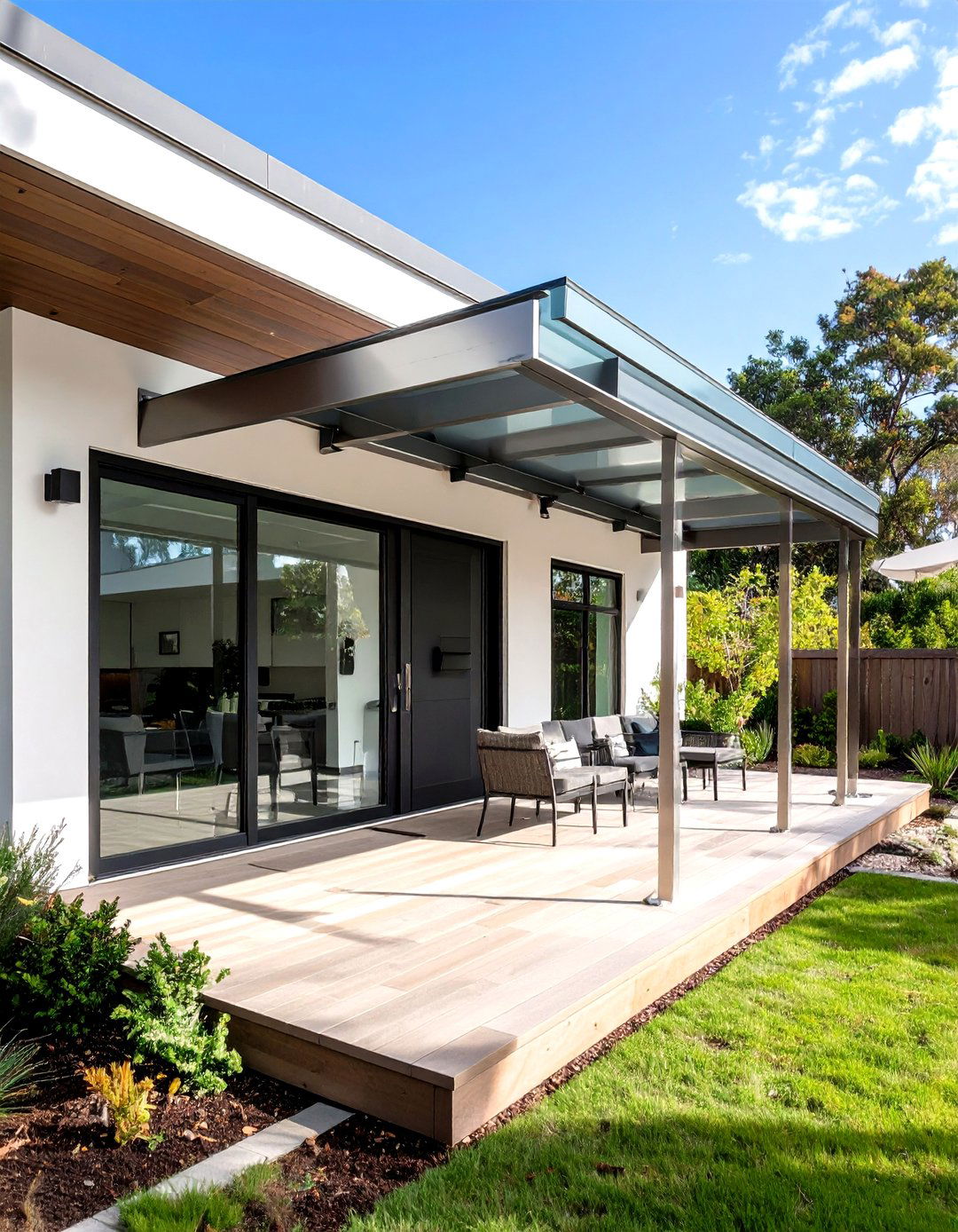 Glass and Steel Cantilevered Awning - 30 front porch awning ideas