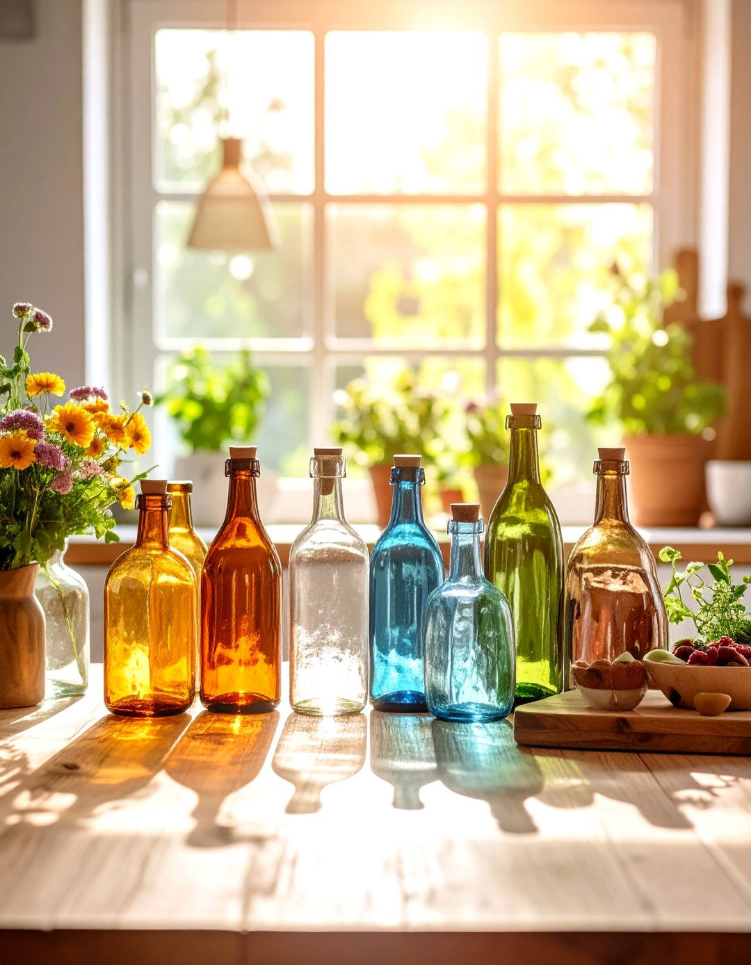 Glassware and Light Play - 30 kitchen table decorations ideas
