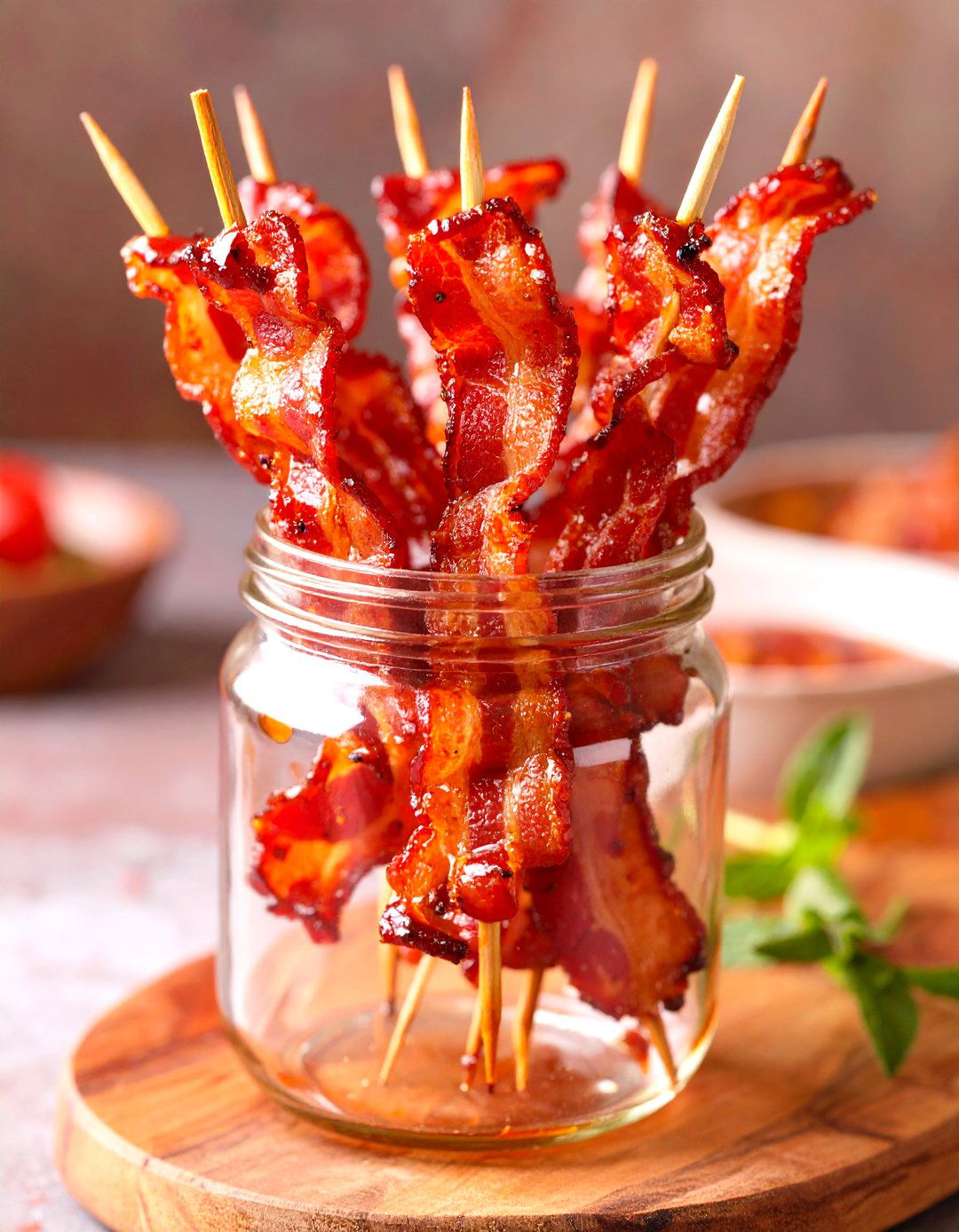 Glazed Bacon Skewers - 30 baby shower brunch food ideas