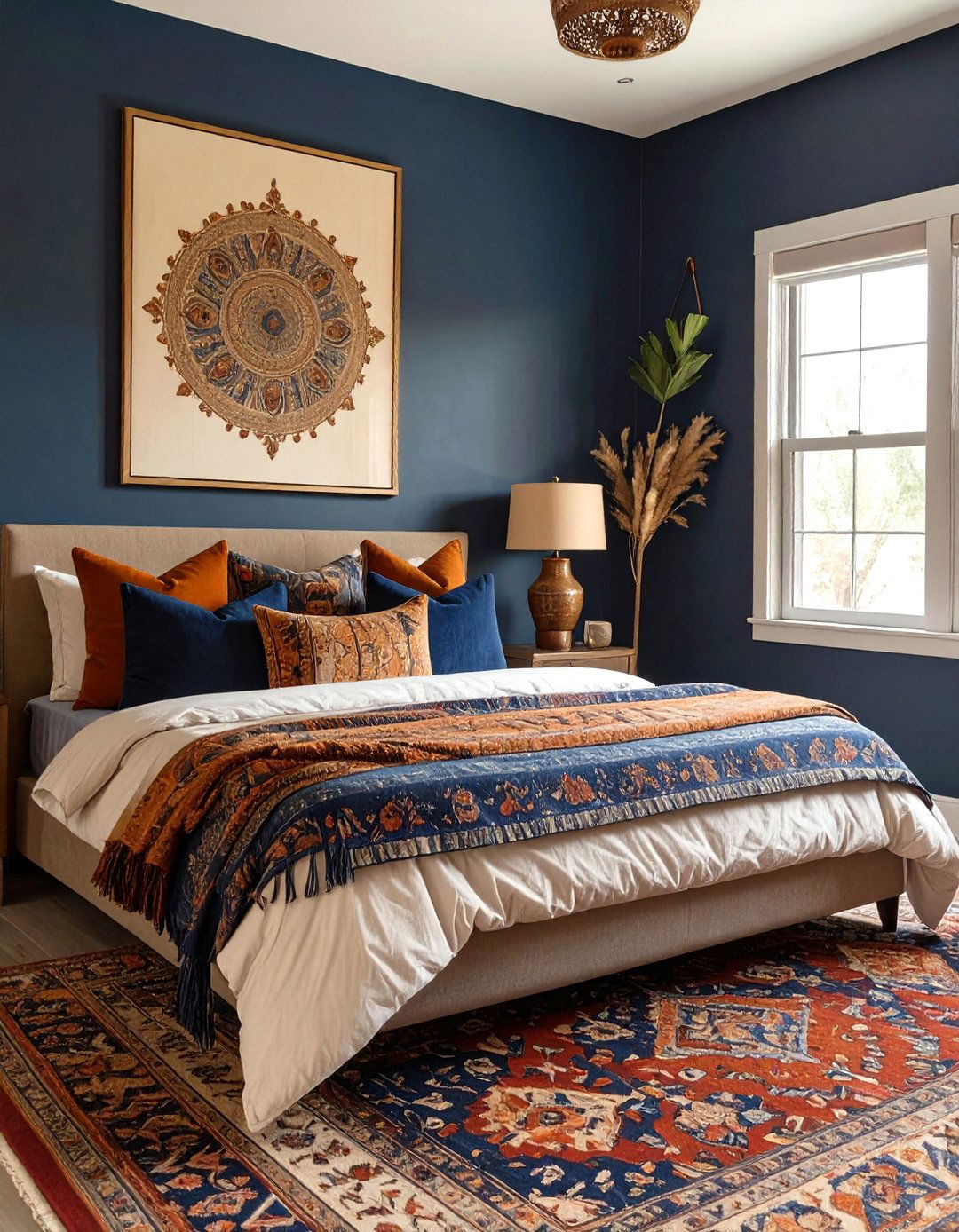 Global Inspired Blue and Spice Bedroom - 30 blue bedroom ideas