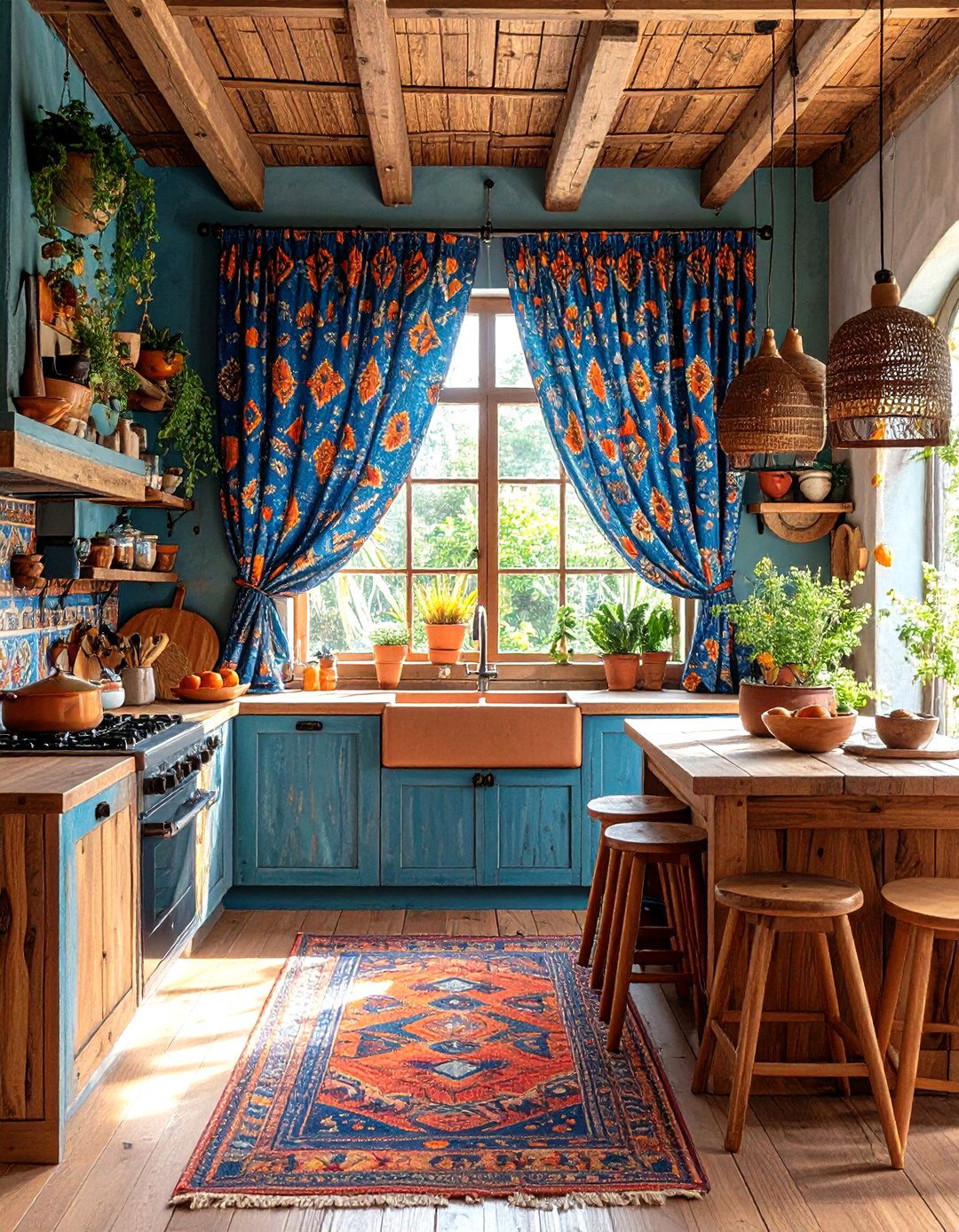 Global Inspired Kitchen Ikat Curtains - 30 kitchen curtain ideas