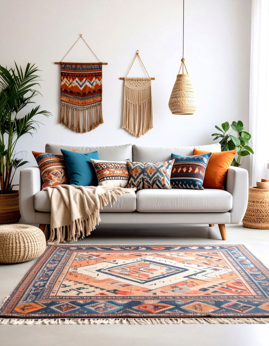 Global Nomad Living Room - 30 light grey couch living room ideas