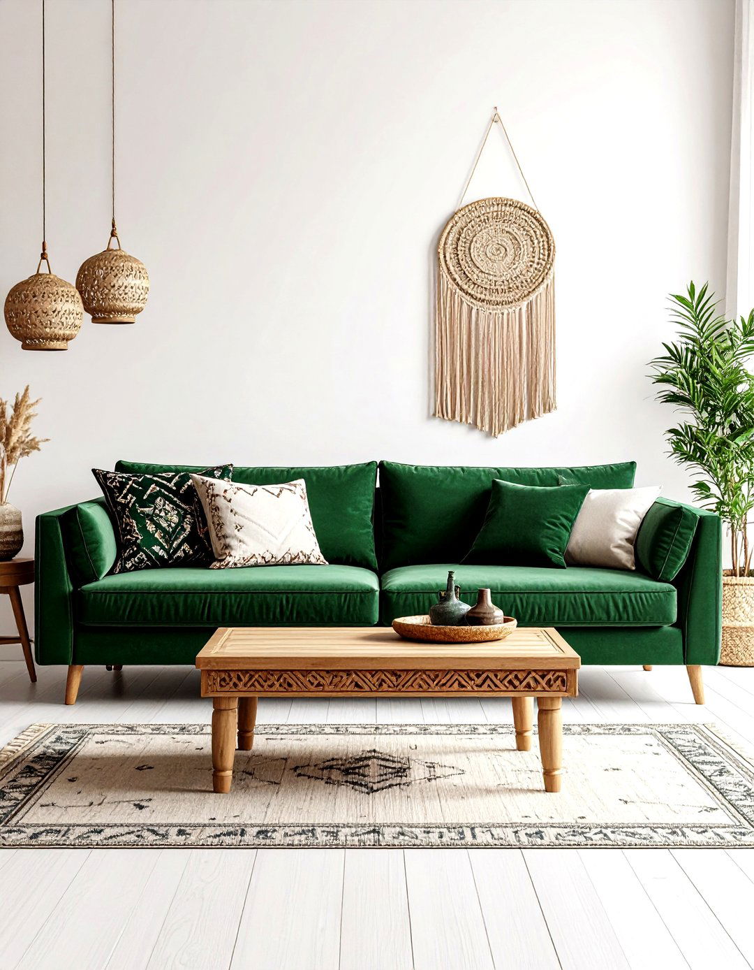 Global Nomad Living Room - 30 emerald green sofa living room ideas