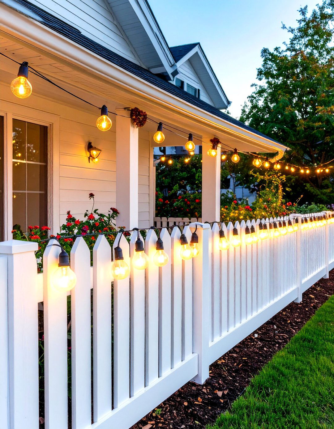 Globe Lights Draped on a Patio Fence - 30 patio lighting ideas