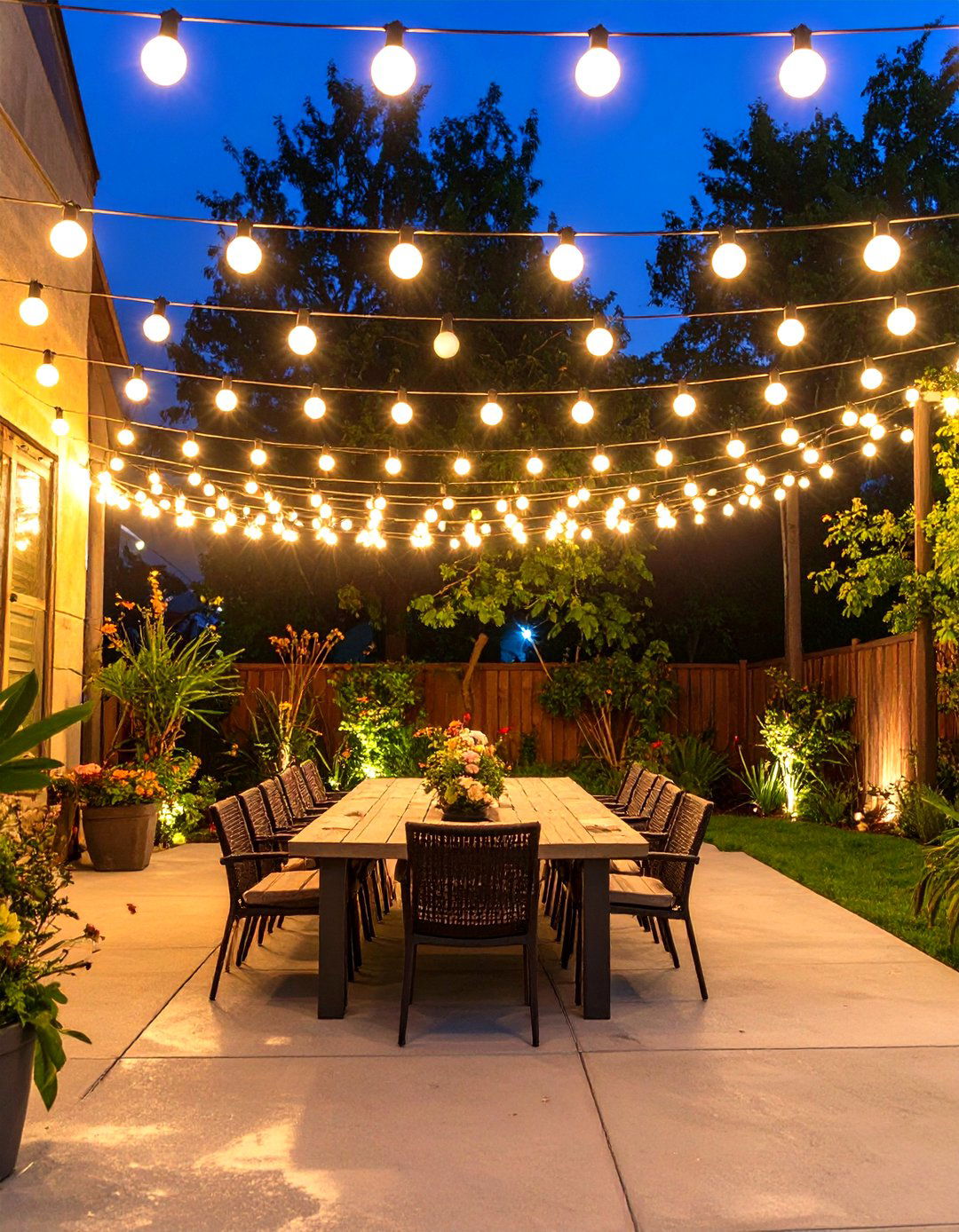 Globe String Light Canopy - 30 concrete patio ideas on a budget