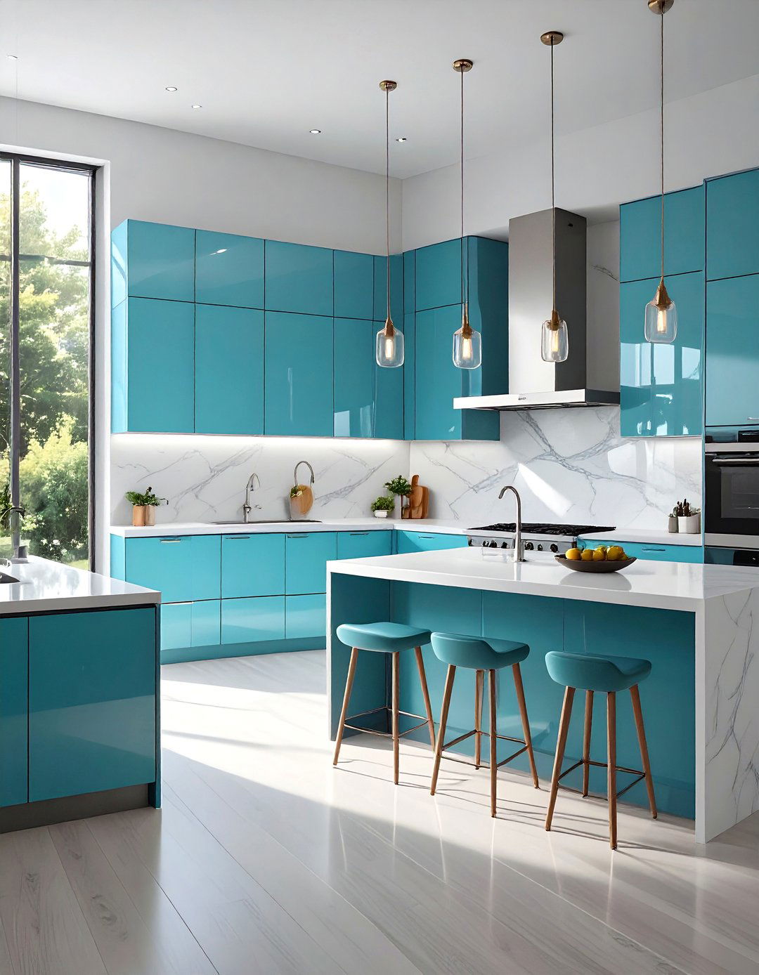 Glossy Aqua Blue Kitchen - 30 blue kitchen ideas