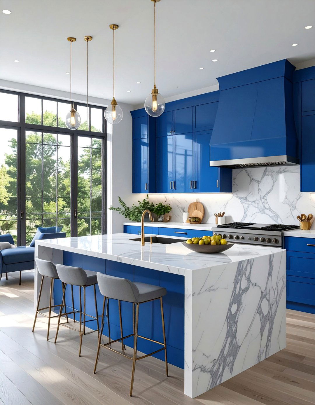 Glossy Blue Kitchen Cabinets for a Contemporary Look - 30 blue kitchen cabinets ideas