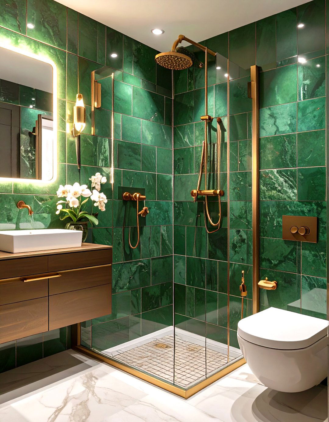 Glossy Jewel Toned Tiles - 30 washroom and bathroom tiles design ideas