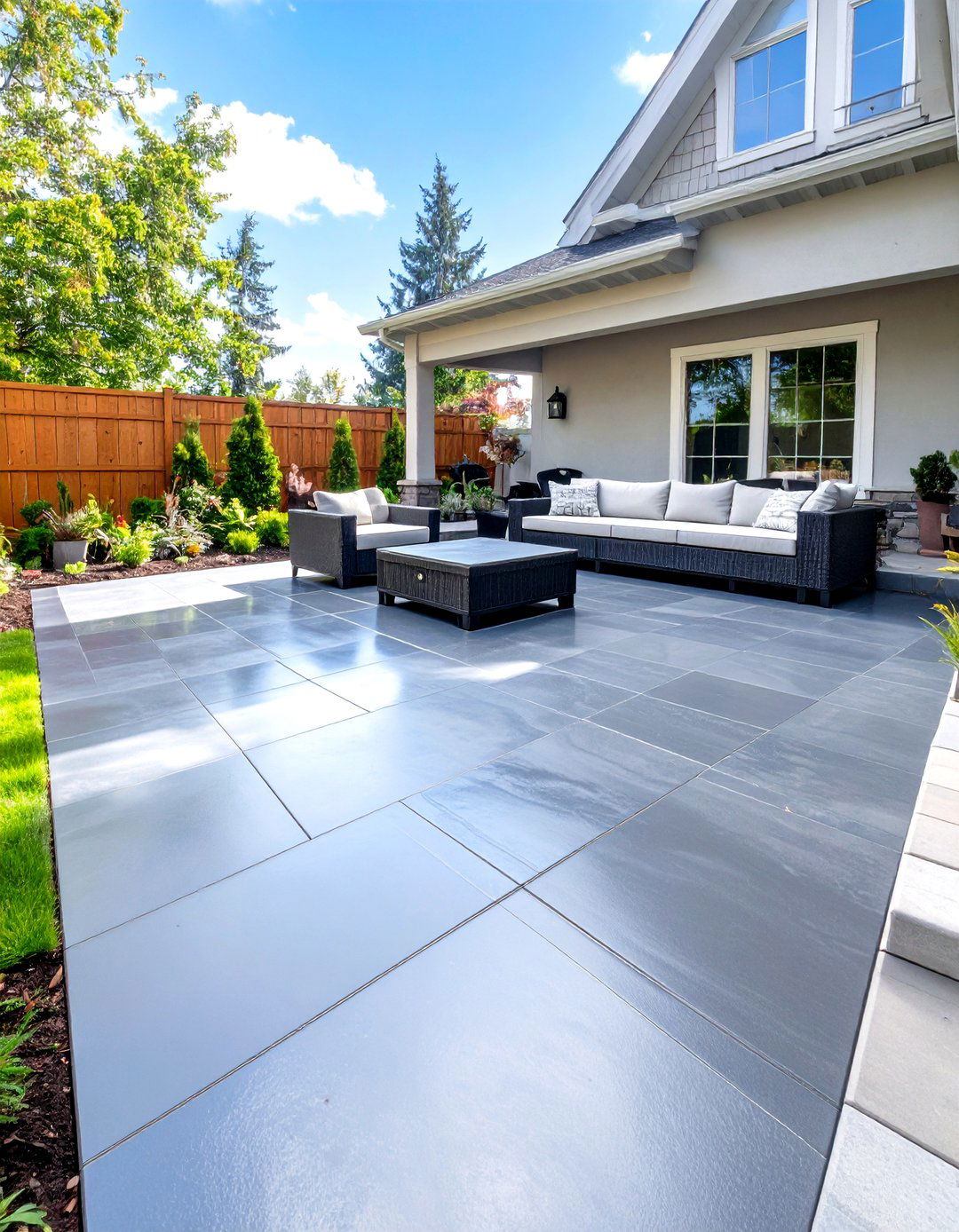 Glossy Sealant on a Stamped Concrete Patio - 30 stamped concrete patio ideas