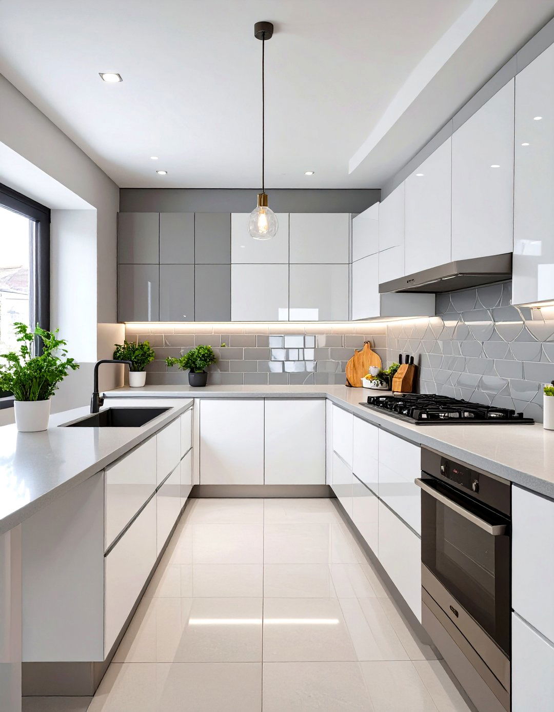 Glossy Vertical Stacked Tile Backsplash - 30 white cabinet kitchen backsplash ideas