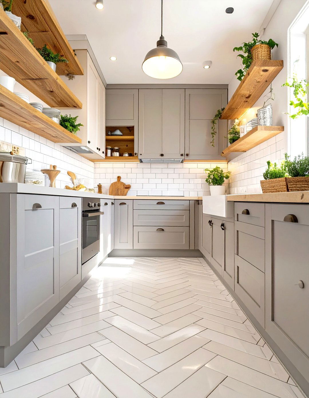 Glossy White Subway Kitchen Floor Tile - 30 small kitchen floor tile ideas