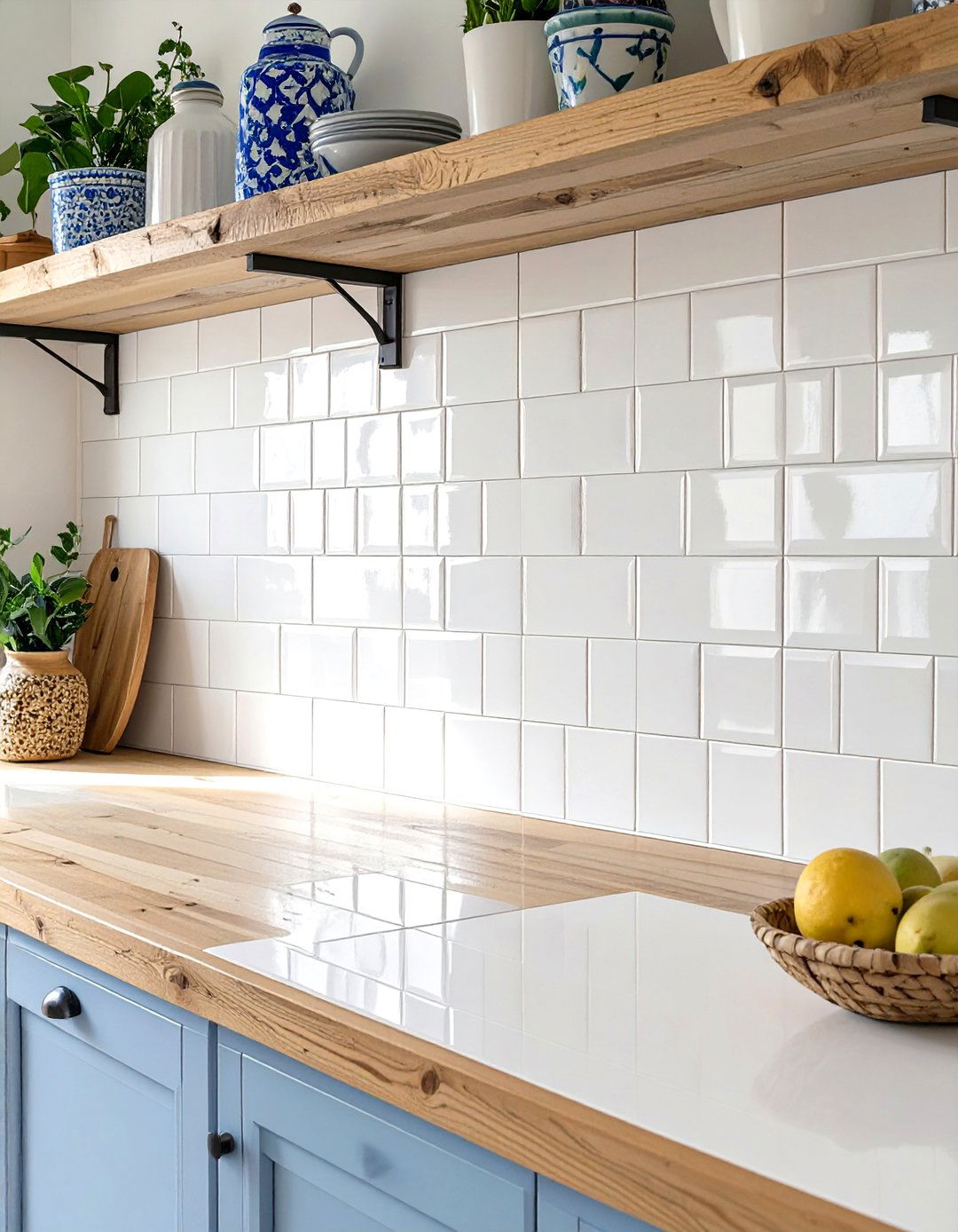 Glossy White Zellige Tile Backsplash - 30 white backsplash ideas