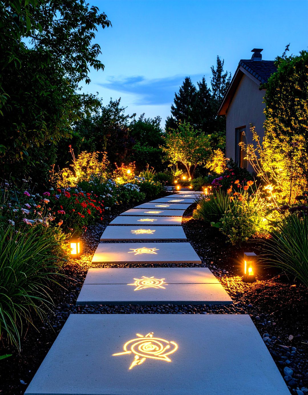 Glow in the Dark Painted Cinder Block Path - 30 painted cinder block garden ideas