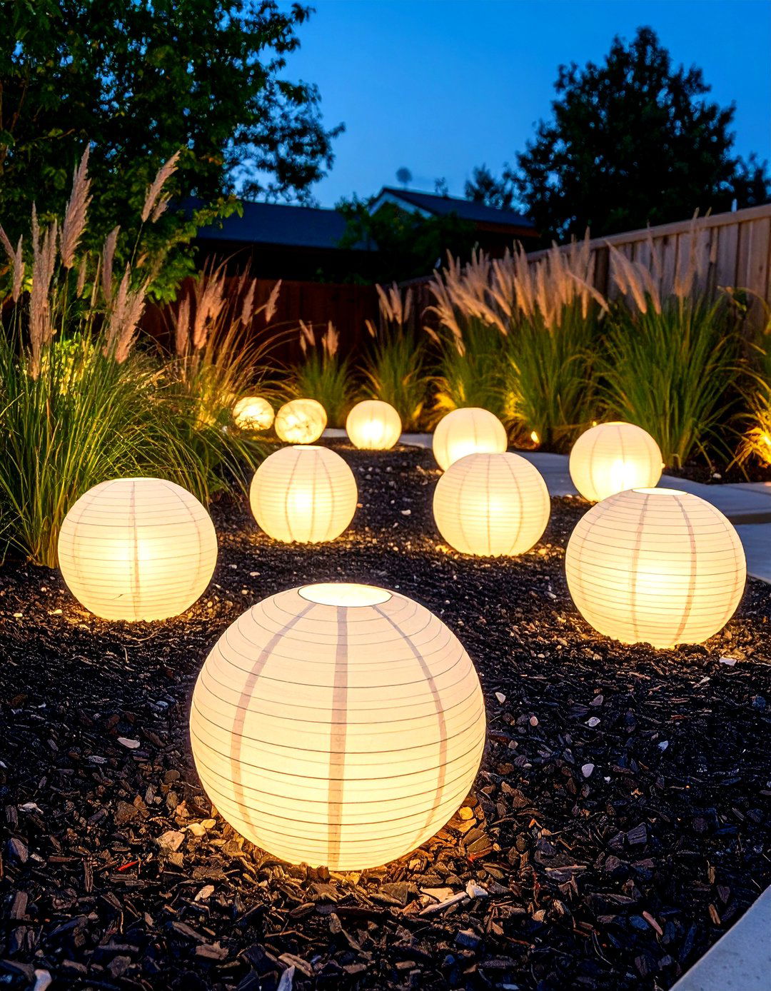 Glowing Orbs for a Modern Landscape - 30 diy backyard lighting ideas