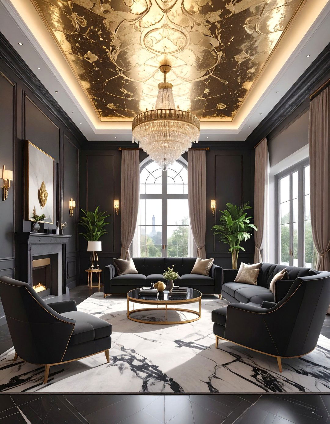 Gold Ceiling Living Room - 30 black and gold living room ideas