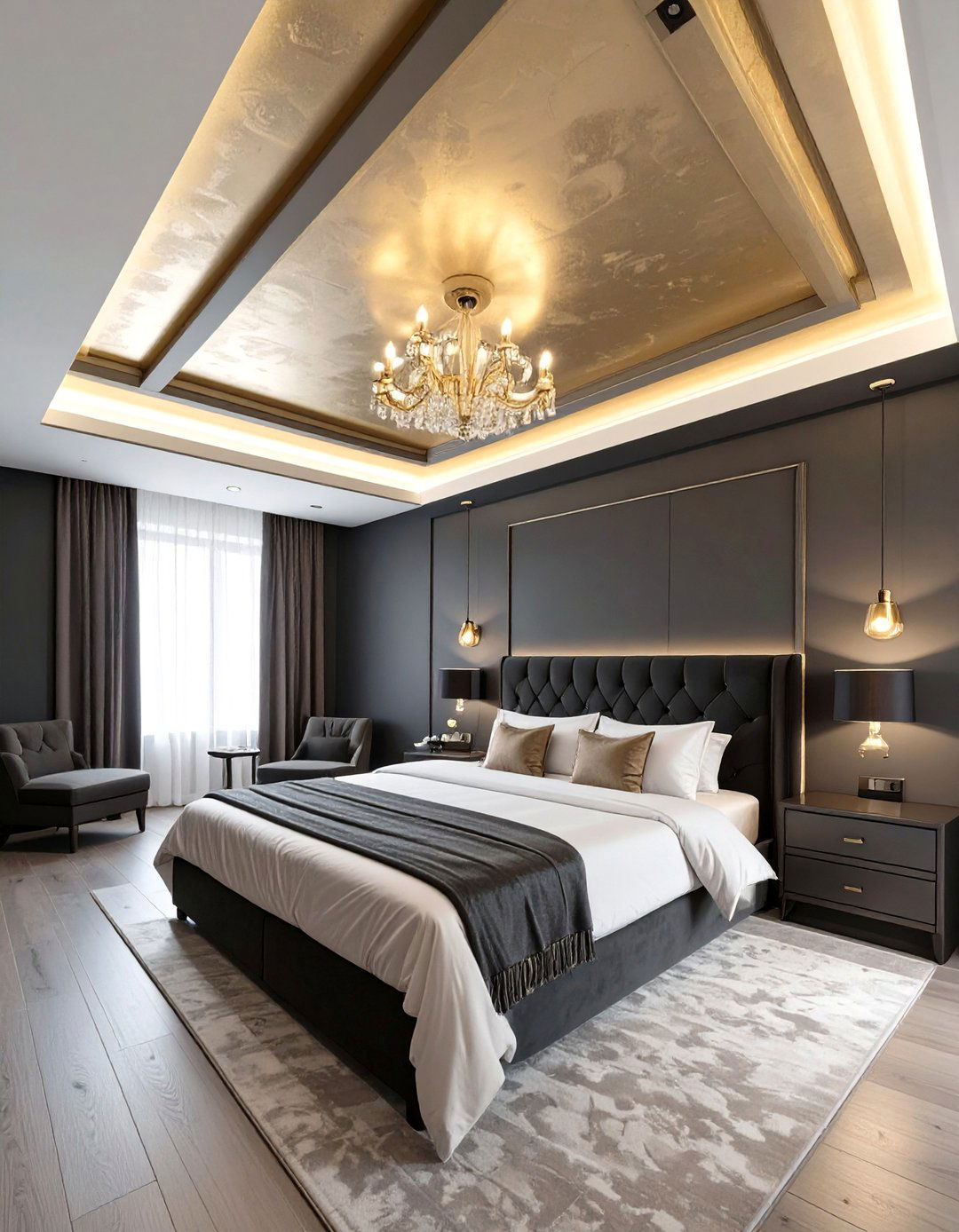 Gold Ceiling in a Black Bedroom - 30 black and gold bedroom ideas