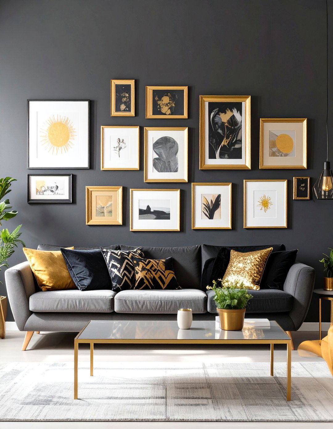 Gold Framed Gallery Wall Living Room - 30 black and gold living room ideas