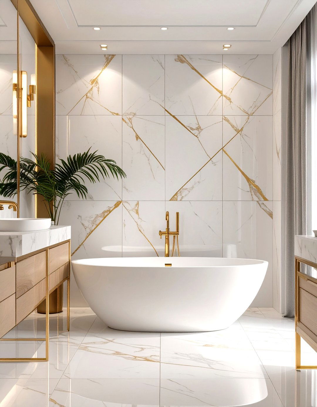 Gold Inlay Marble Tile Bathroom - 30 modern bathroom tile ideas