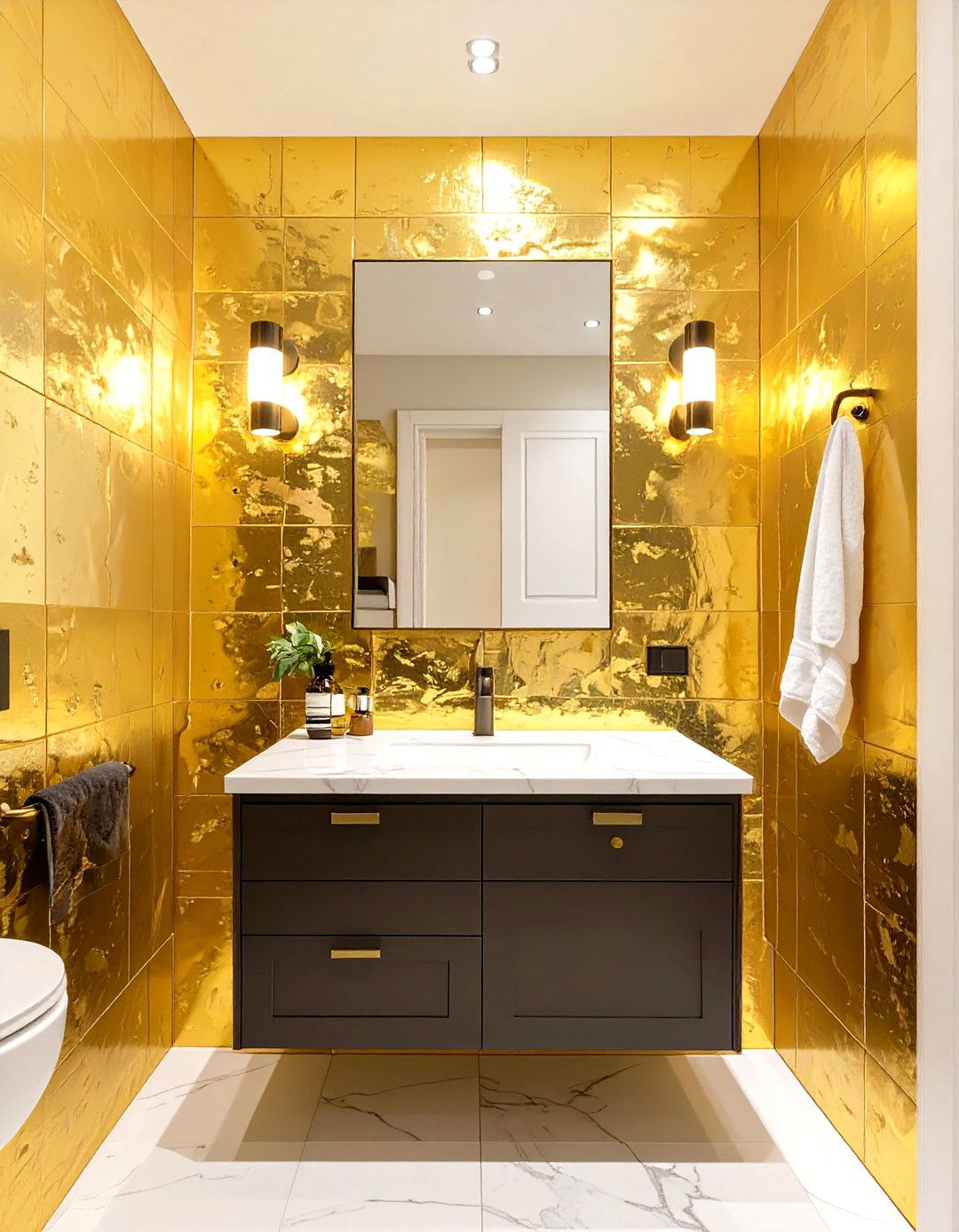 Gold Leaf Accent Wall - 30 small bathroom accent wall ideas