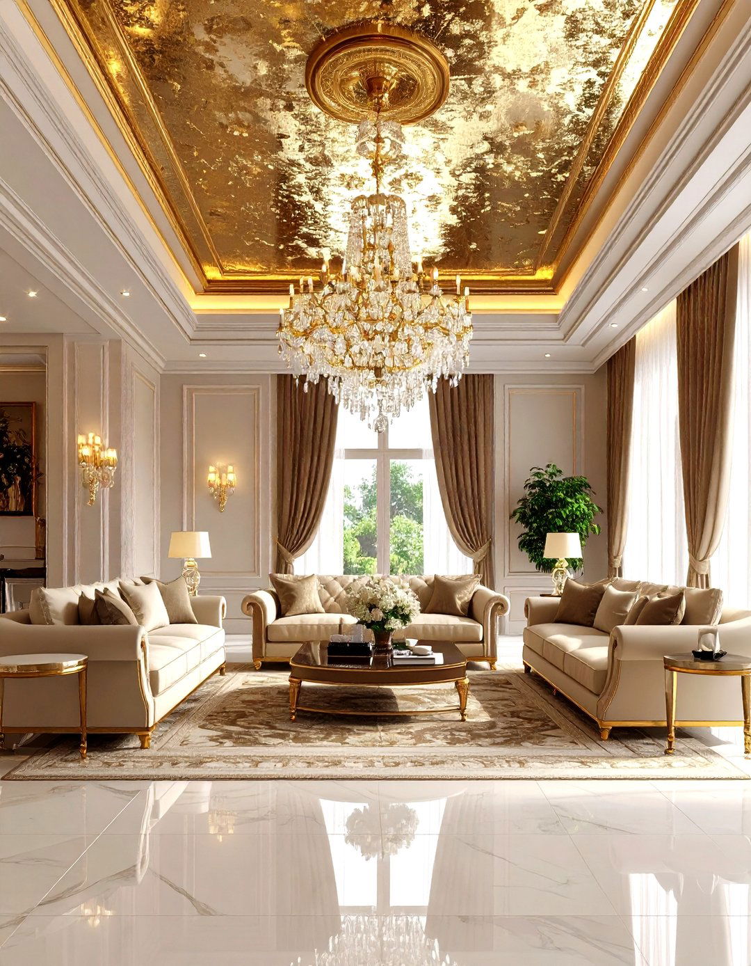 Gold Leaf Ceiling for Ultimate Luxury - 30 living room ceiling ideas