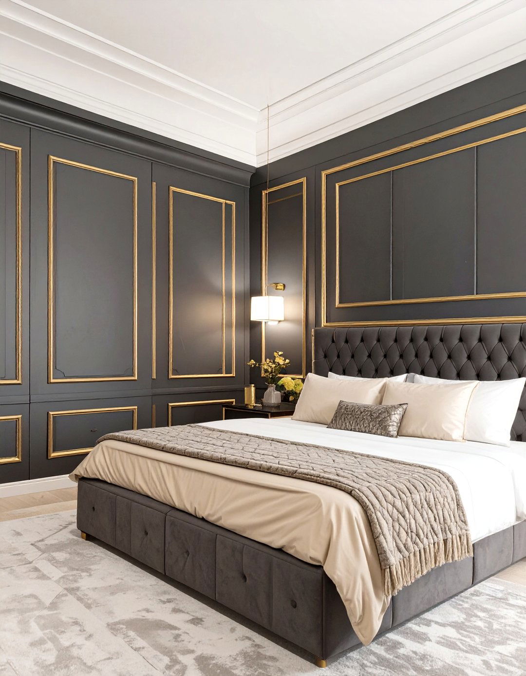 Gold Trimmed Architectural Molding - 30 black and gold bedroom ideas