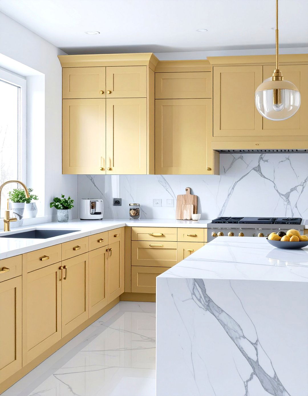 Gold and Yellow Hardware Combination - 30 yellow kitchen ideas