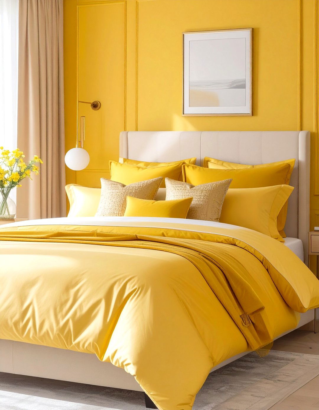 Gold and Yellow Layered Bedding - 30 yellow bedroom ideas