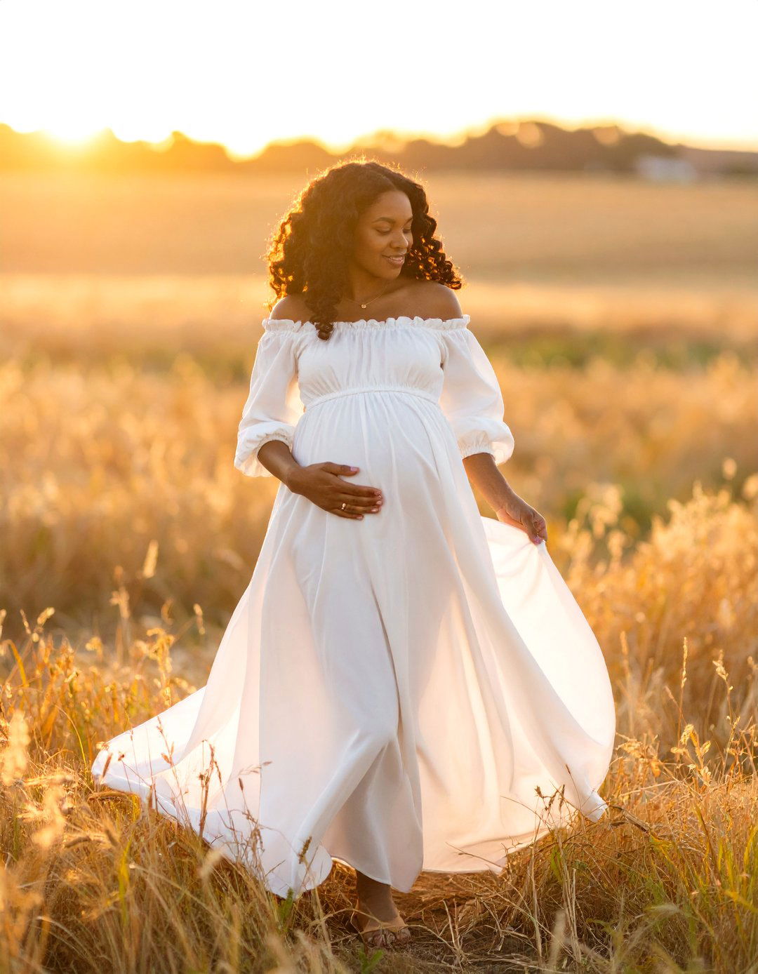 Golden Hour Field Maternity Photoshoot - 30 outdoor maternity photoshoot ideas